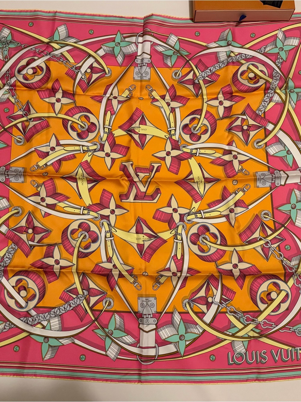Louis Vuitton Carre 90 Ultimate 3D Silk Scarf Pink and Orange